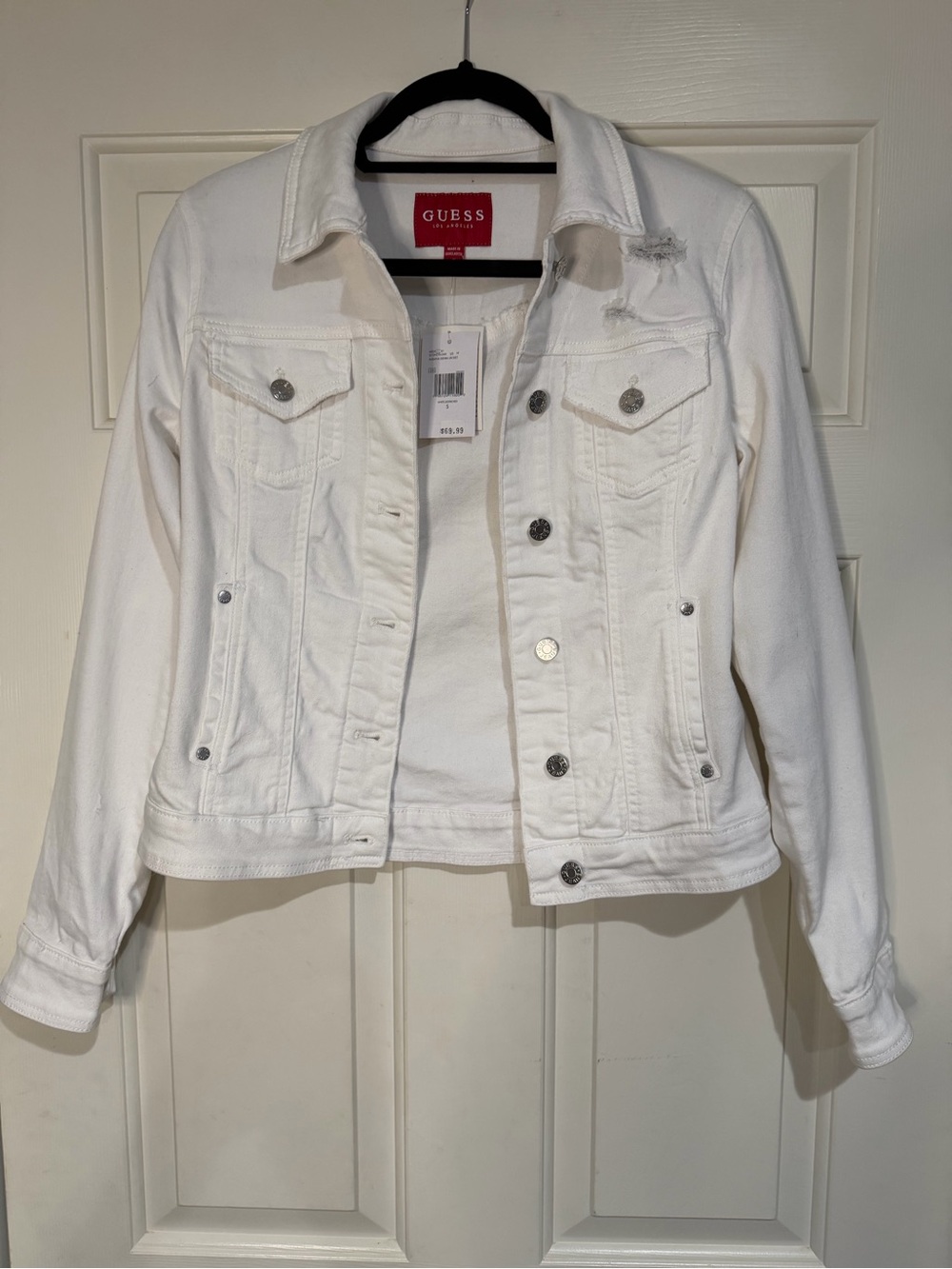 GUESS White Denim Button-Front Jacket